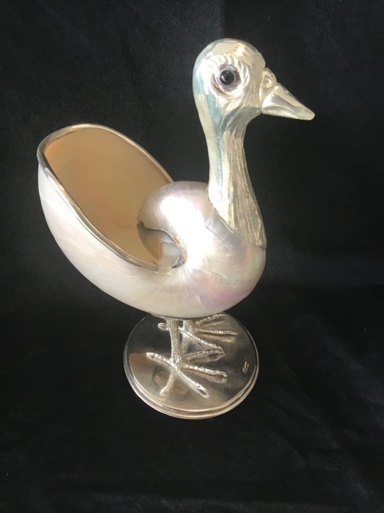 Gabriella Binazzi Signed Bird Nautilus Shell - Silverplate 9" Beautiful