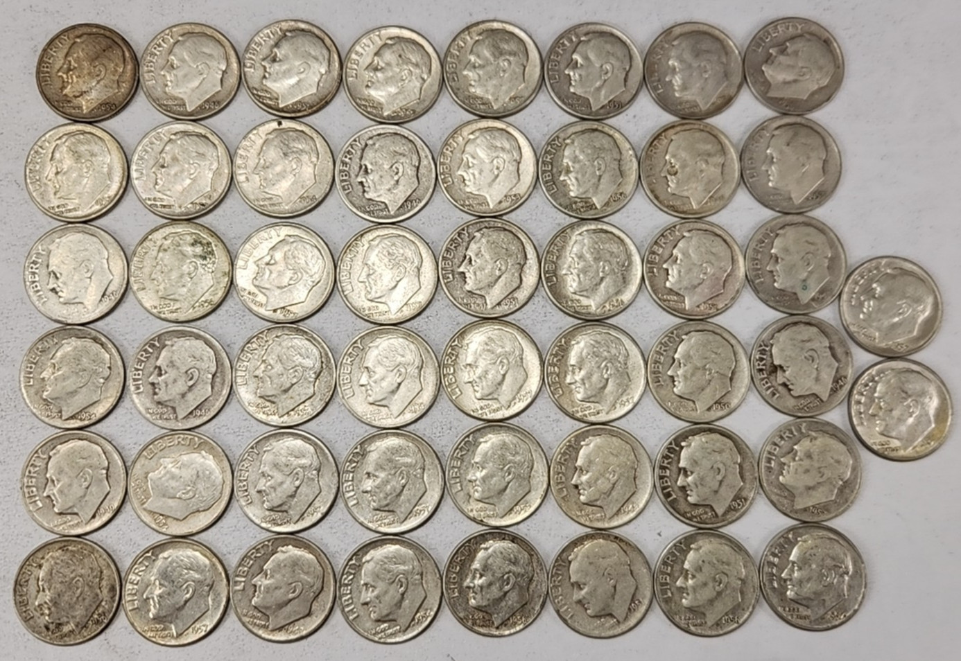 Roll of 50 Silver Roosevelt Dimes $5 Face Value 90% Silver Coins Mixed Dates LR6