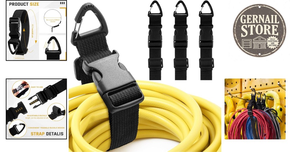 Heavy Duty Adjustable Extension Cord Organizer - 3 Pack for Efficient Garage Use