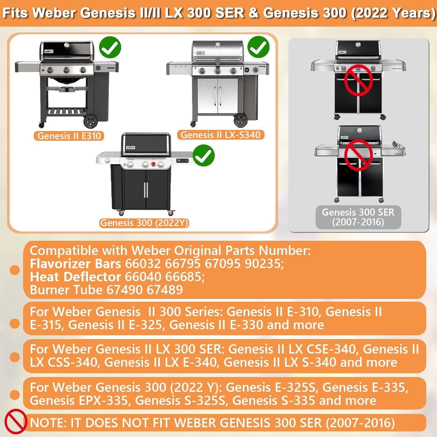 GS4 Genesis 2 Grill Parts for Weber 3 Burner GS4 Genesis II Replacement for G...