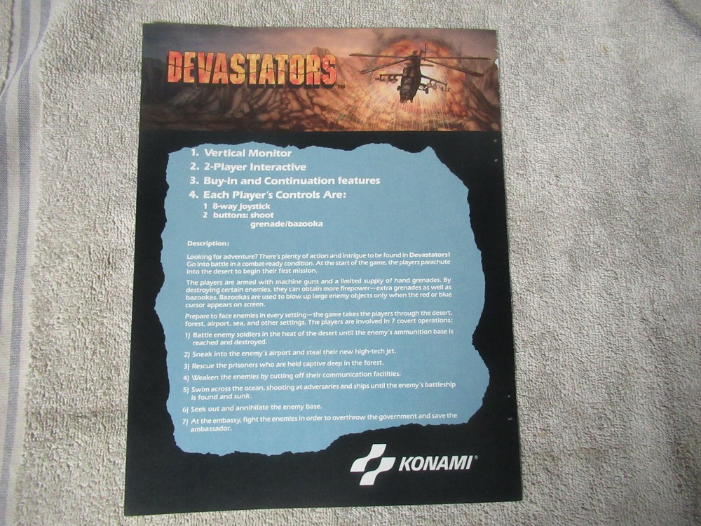 Original ad 1988 11- 8.5'' devastators konami ARCADE video GAME FLYER