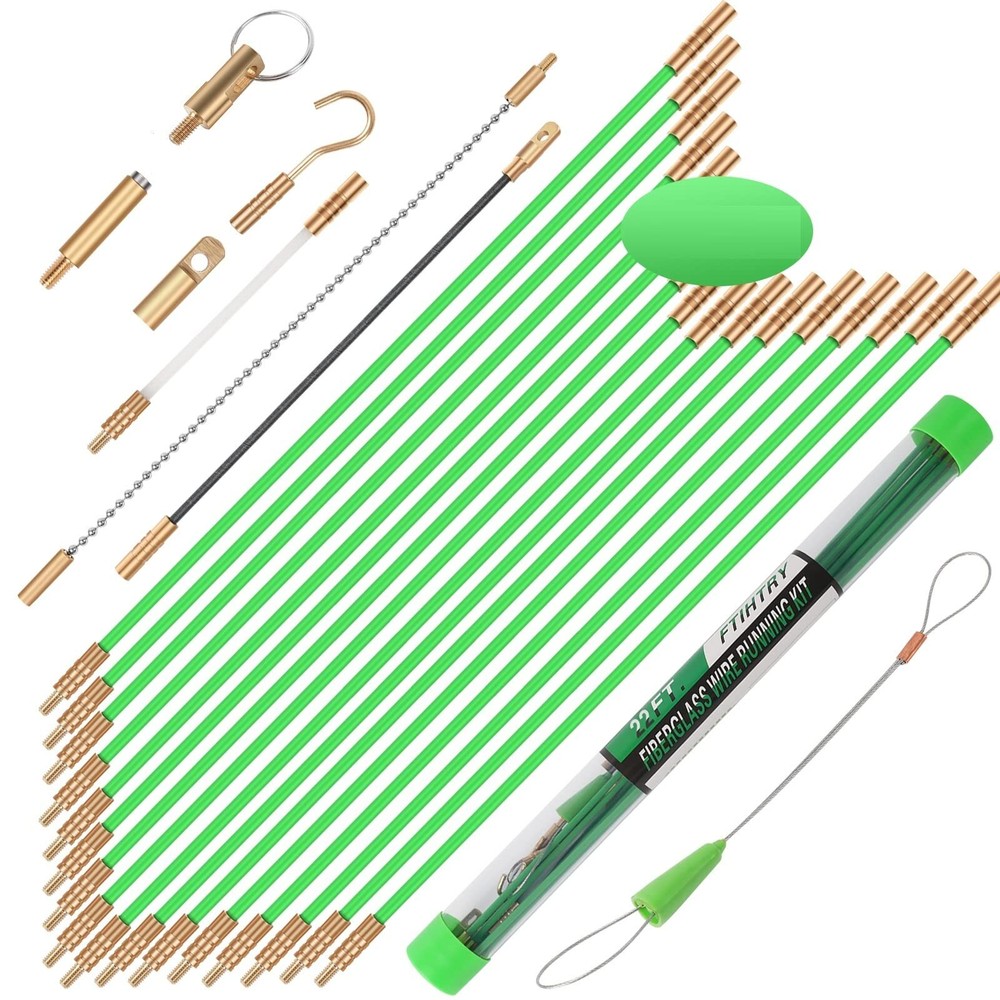 45FT Fiberglass Running Electrical Wire Cable Glow Rods Wire Pulling Fish Rod...