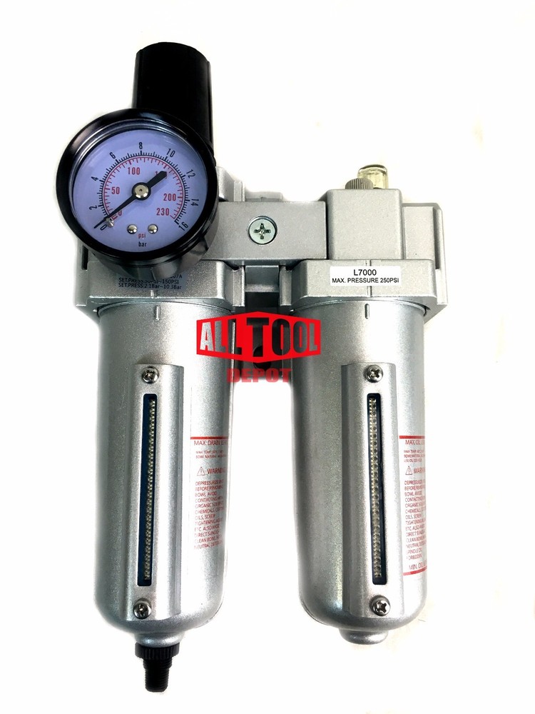 1/2" HEAVY DUTY COMBO PARTICULATE FILTER REGULATOR LUBRICATOR AUTO DRAIN