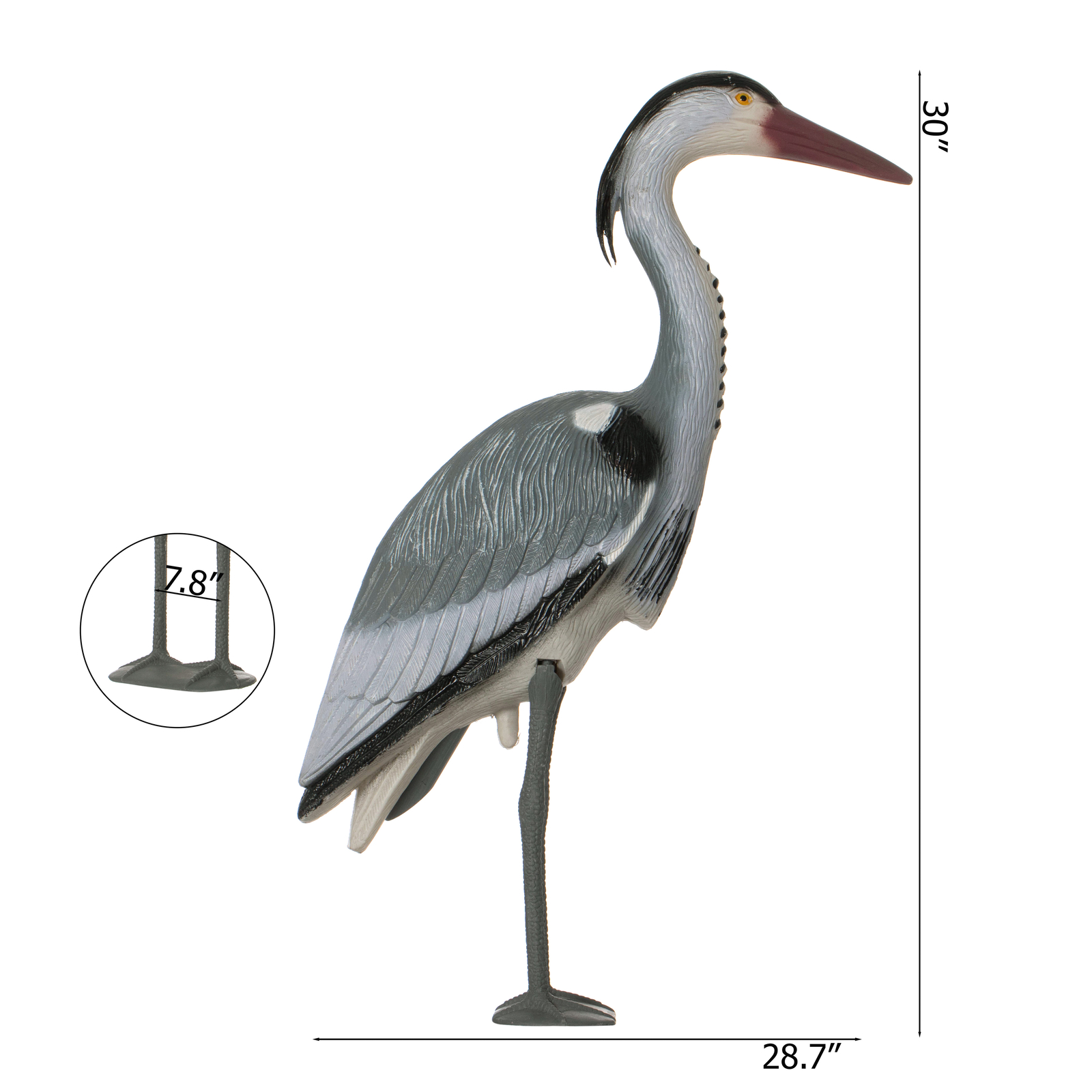 30-inch Heron Decoy - Standing Crane Sculpture, Outdoor Bird Art for Yard, Lawn