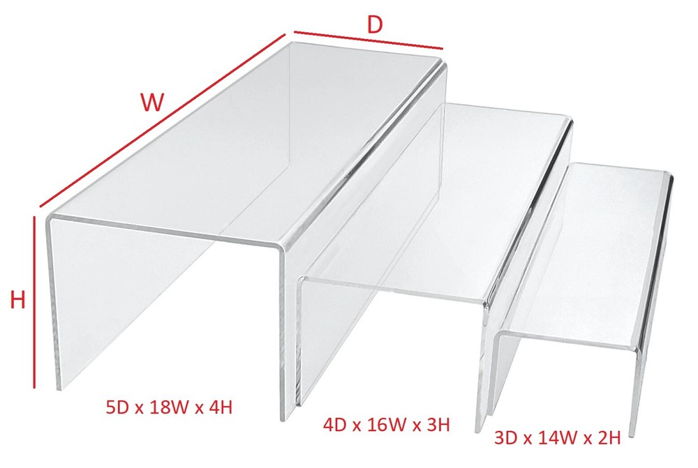 T'z Tagz Acrylic Step Display Stand Nesting Bar Style Riser Variation Set