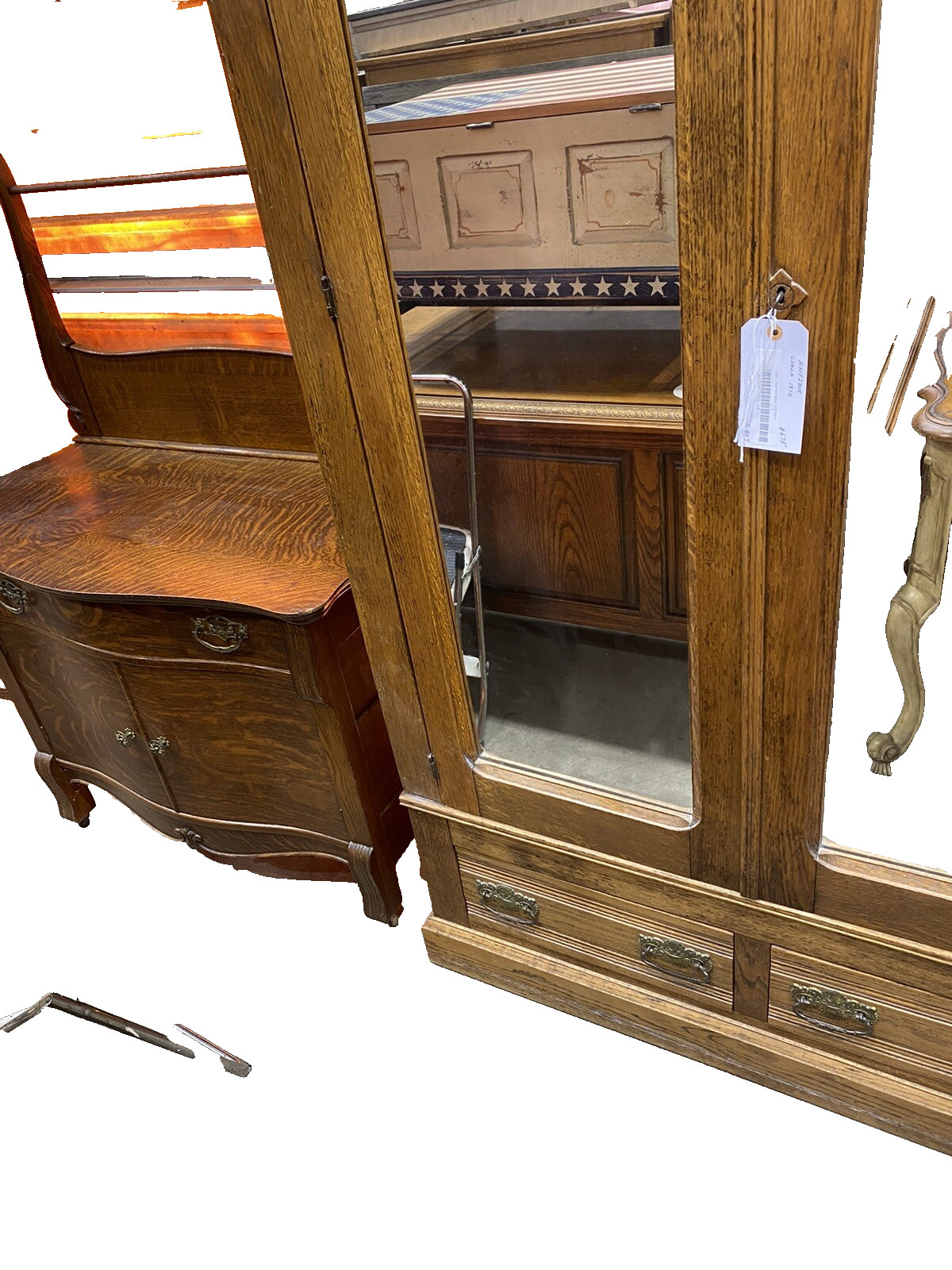 65564 Antique Victorian Oak 2 Door Wardrobe Cabinet