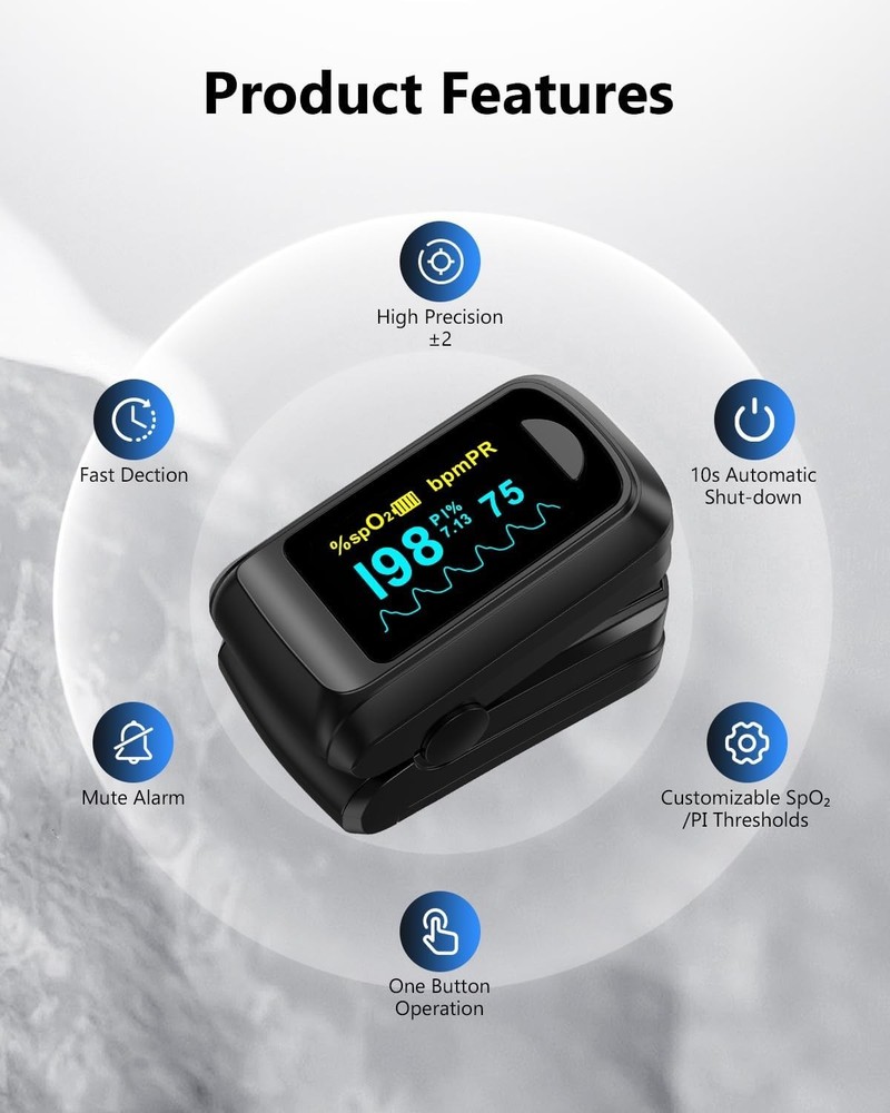 Lightweight Wireless Pulse Oximeter with 2 AAA Batteries & User-Friendly Design