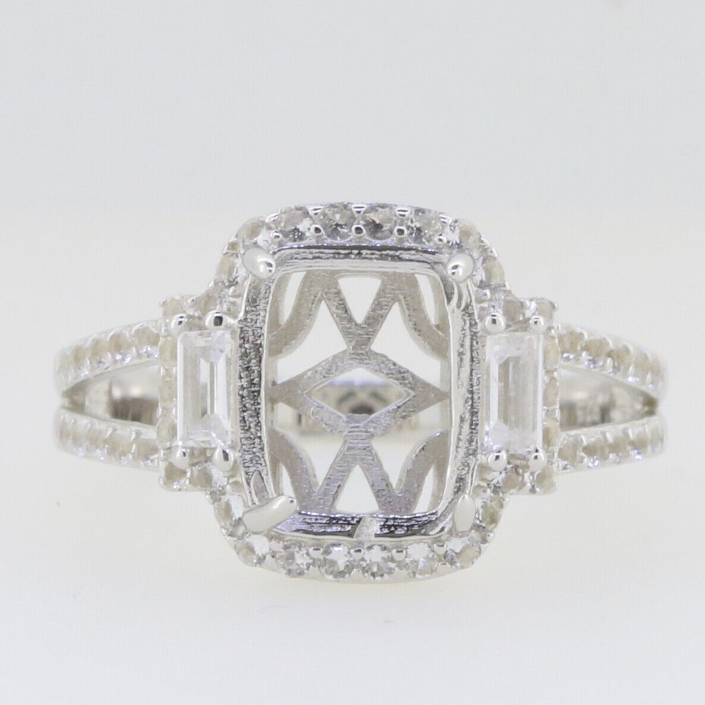 Sterling Silver Semi Mount Ring Setting Cushion CU 10x8mm Halo Split