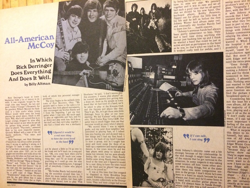 Rick Derringer, Two Page Vintage Clipping