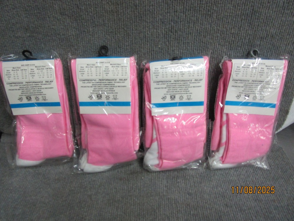 (4) Pair CPR Compression Socks Pink Size Large