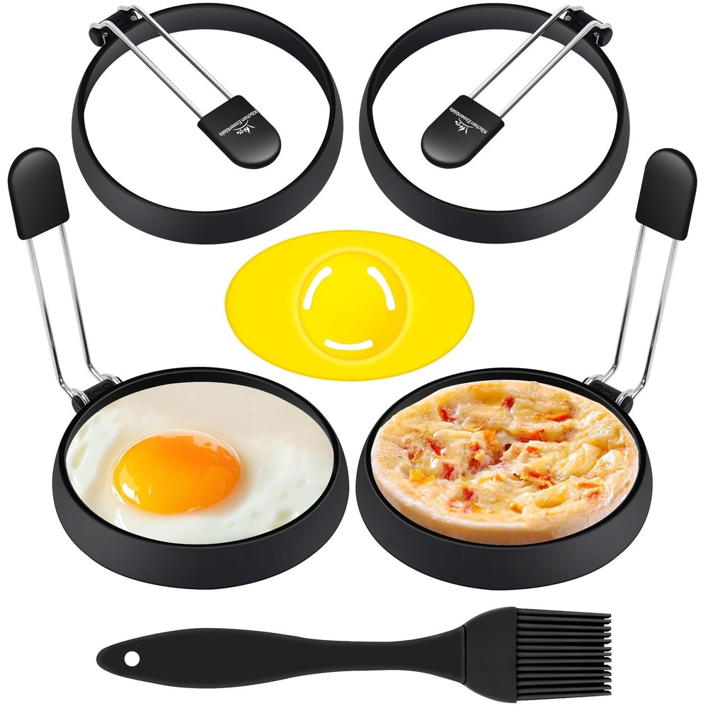 Silicone Egg Rings Set Internal Nylon Support 4 Pack Round Cooking Molds