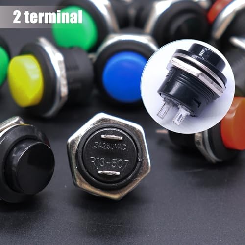 /20Pcs 16MM Momentary Push Button ON Off Switch SPST Multicolored-20PCS