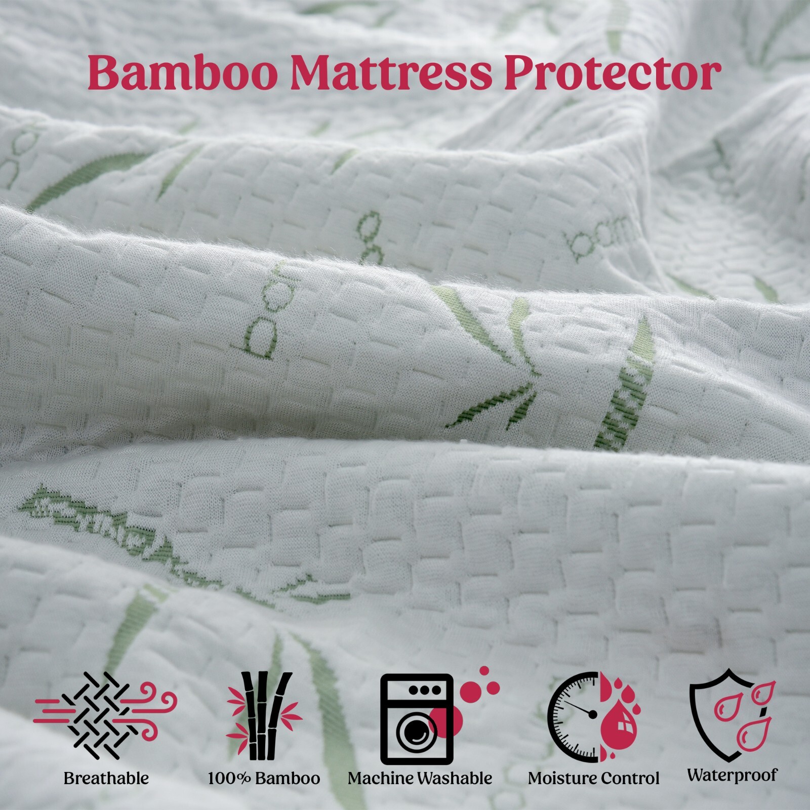 Bamboo Mattress Protector Deep Pocket Waterproof Breathable Fitted Bed Cover