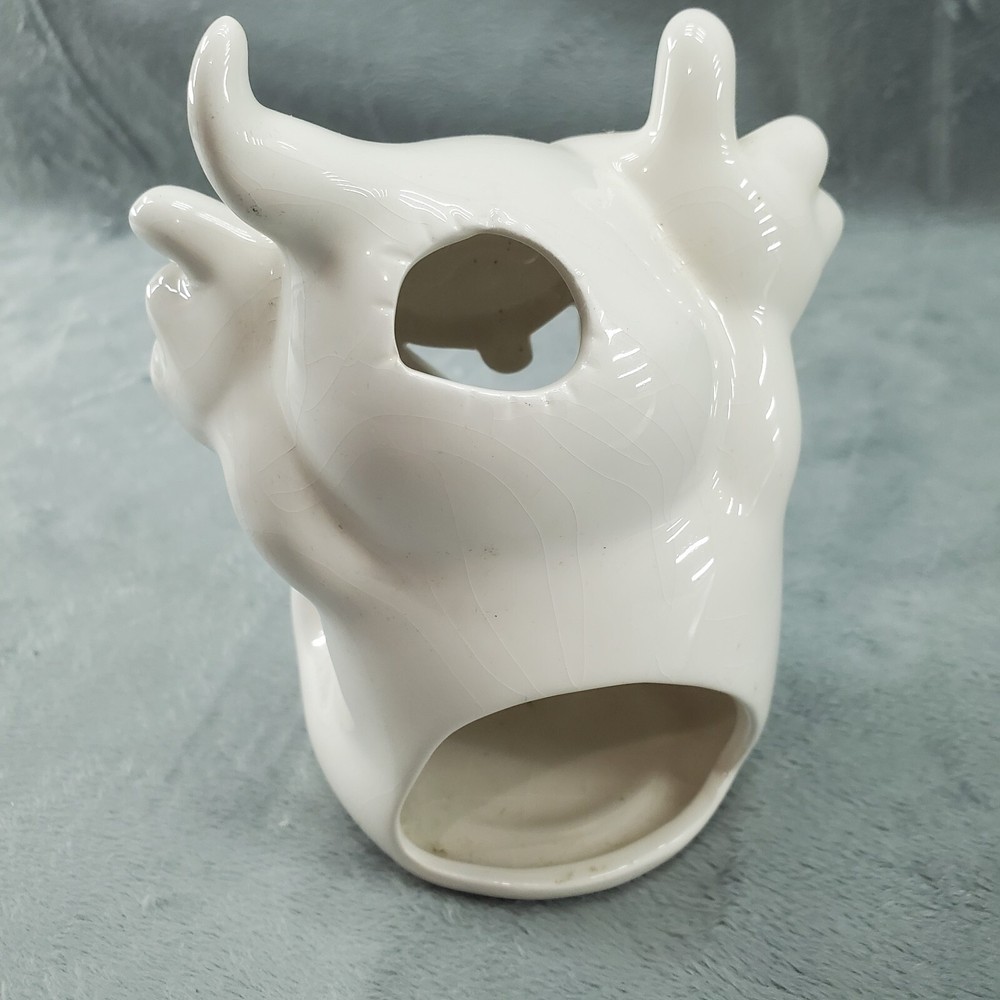 Ghost Tealight Candle Holder Green Patch Glossy White Ceramic Blushing