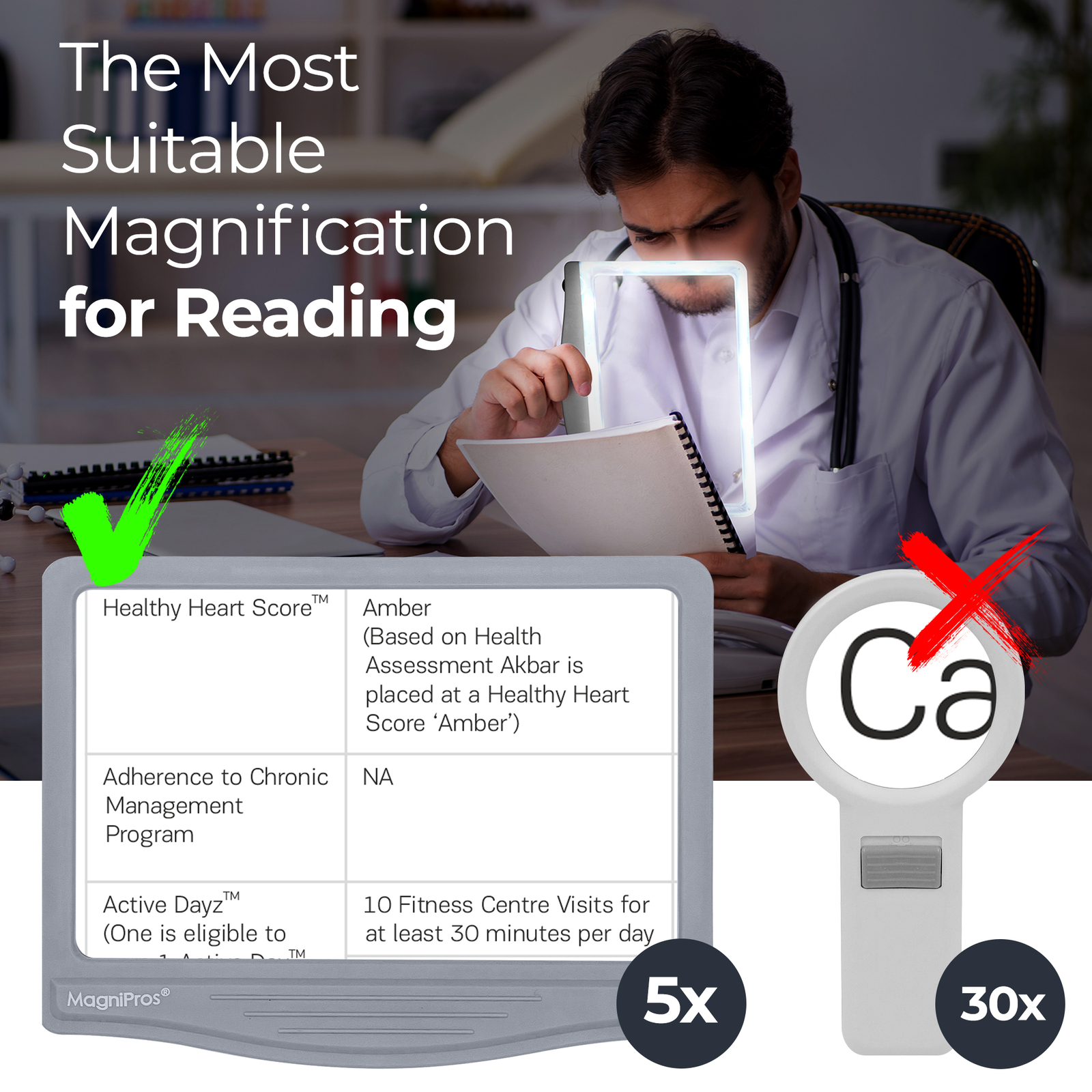 5X LED Page Magnifier with Detachable HandsFree Stand for Reading Fine Print