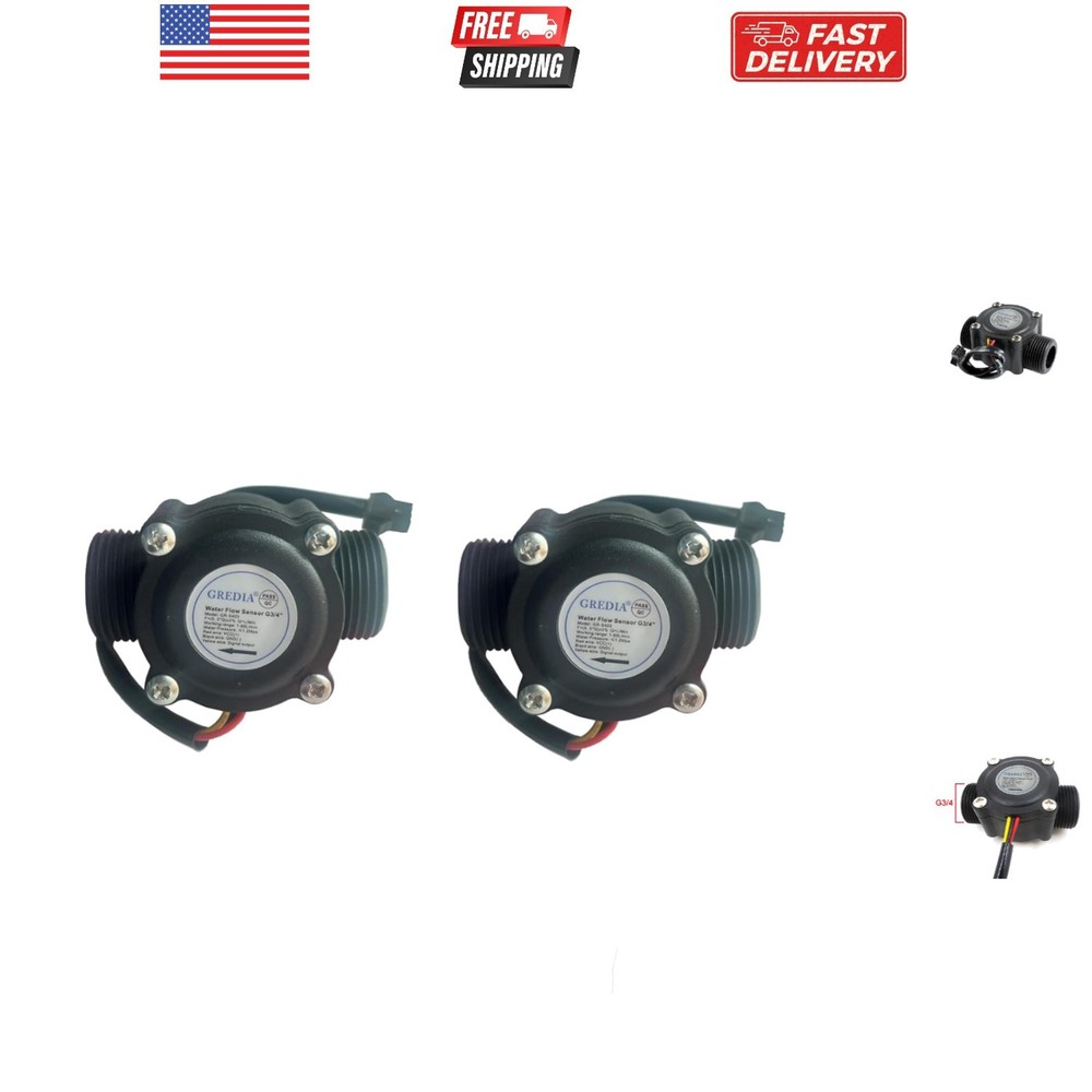 3/4" Water Flow Sensor Food-Grade Switch Hall Effect Flowmeter Fluid Meter Co...