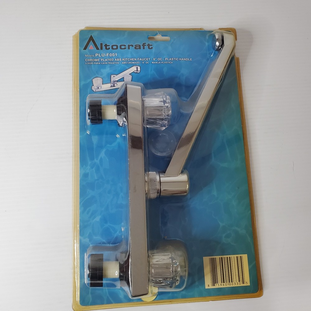 Kitchen Sink Faucet 8" Chrome Plated Clear Plastic Knobs New Altocraft