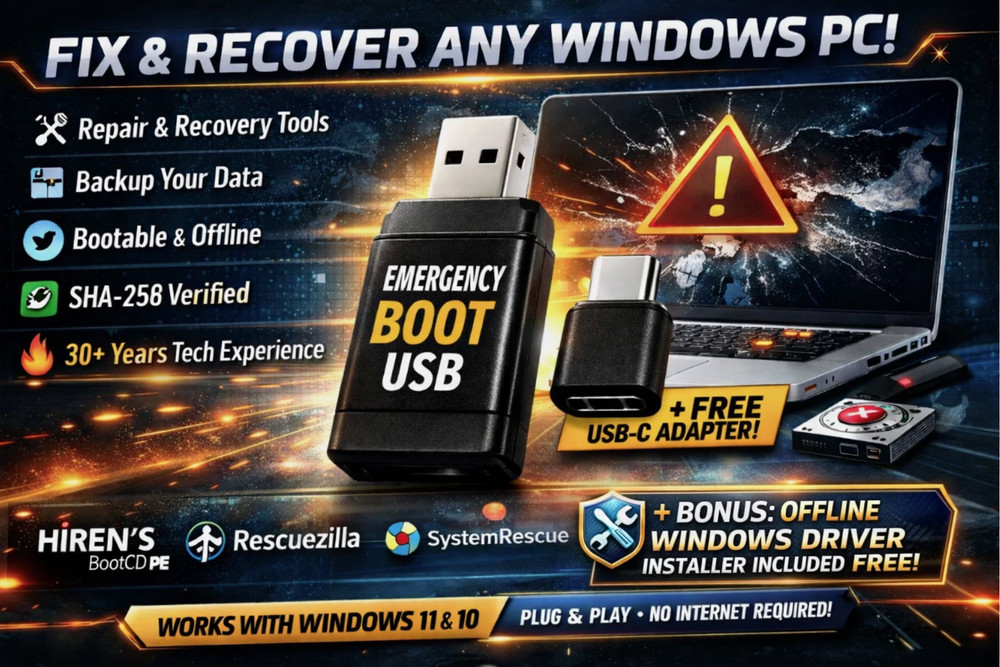 Windows Emergency Boot USB | PC Repair, Backup, Recovery & Diagnostics Toolkit
