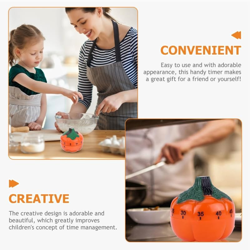Pumpkin Timer - Cute Mechanical Kitchen Decora for Cooking and Baking 60-Minute