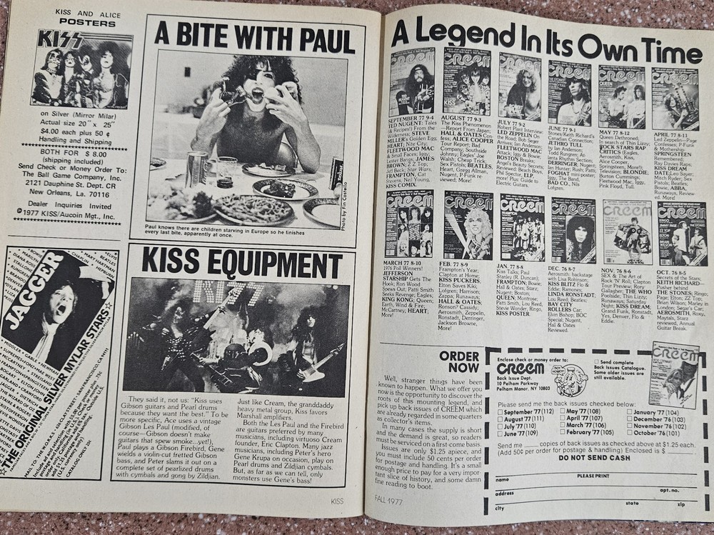 KISS CREEM SPECIAL EDITION Magazine 1977 Complete with centerfold poster