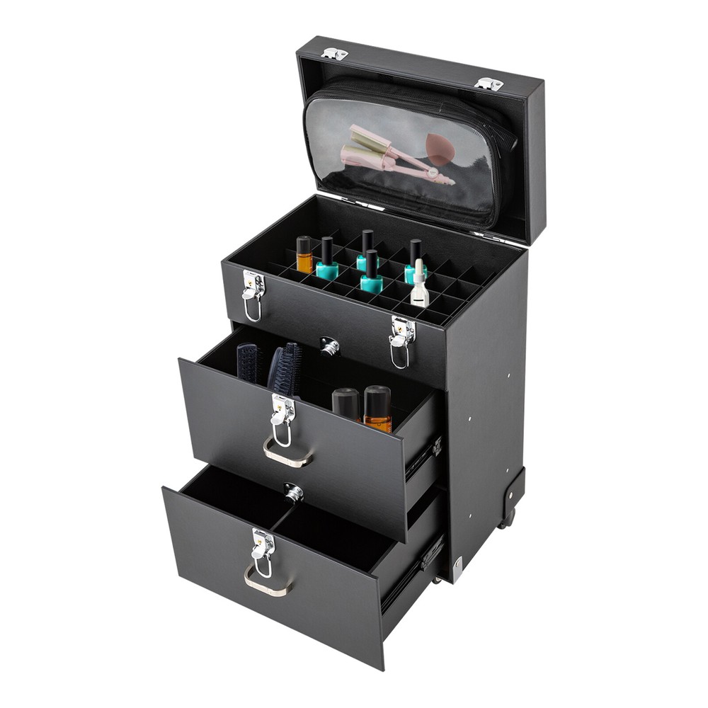 Rolling Makeup Train Case Salon Cosmetic Trolley Organizer Box&Drawer Aluminum