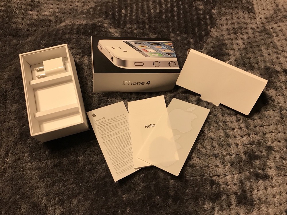 iphone 4, White, 8GB (Box Only) ~ INCLUDES USB Power Adapter & Quick start guide