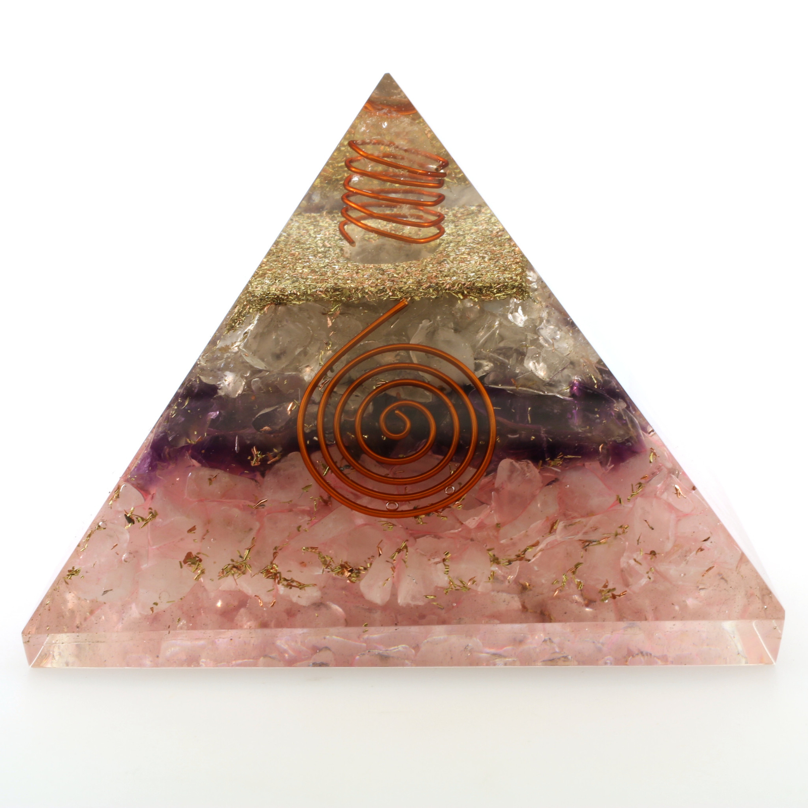 Amethyst Rose & Clear Quartz Orgone Pyramid XL 3in 75mm EMF & 5G Protection