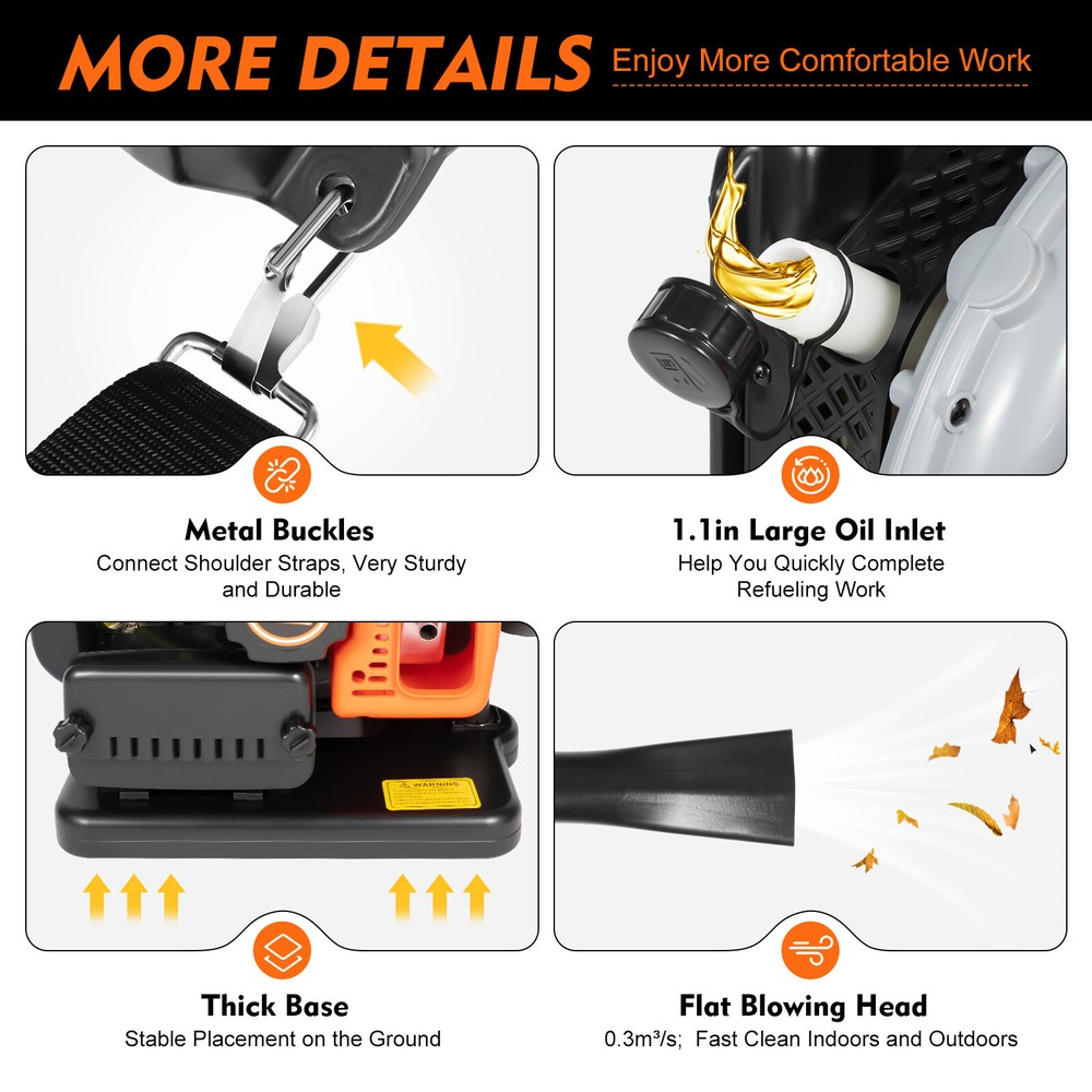 Upgraded 63CC 2-Stroke Backpack Leaf Blower, 4.3HP, 850CFM Powerful Performance