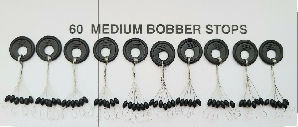SIZE MED BOBBER STOPPERS ( BLACK 60 PCS 10 RINGS) stops, running out fast