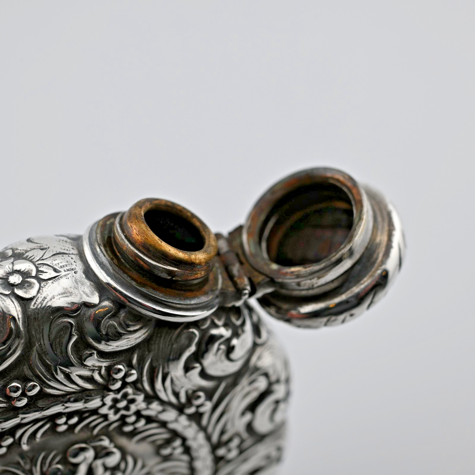 RARE Sterling Silver Tiffany & Co. Flask Aesthetic ornate scroll c1890 ~3/4 Gill