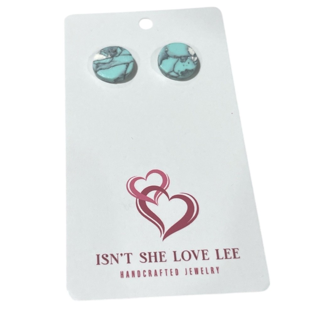 Marbled Turquoise Circular Polymer Clay Stud Earring