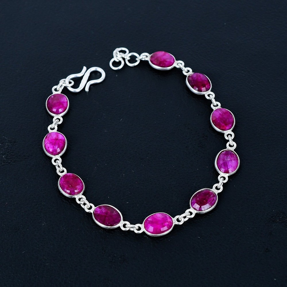 Natural Red Ruby Bracelets Solid 925 Sterling Silver Jewelry Perfect Gift UK