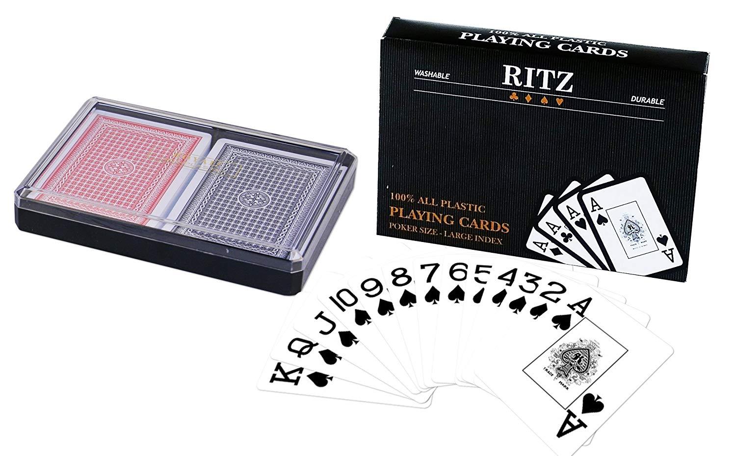 Ritz Playing Cards Set (2 Decks), 100% Plastic Poker Size Jumbo Index