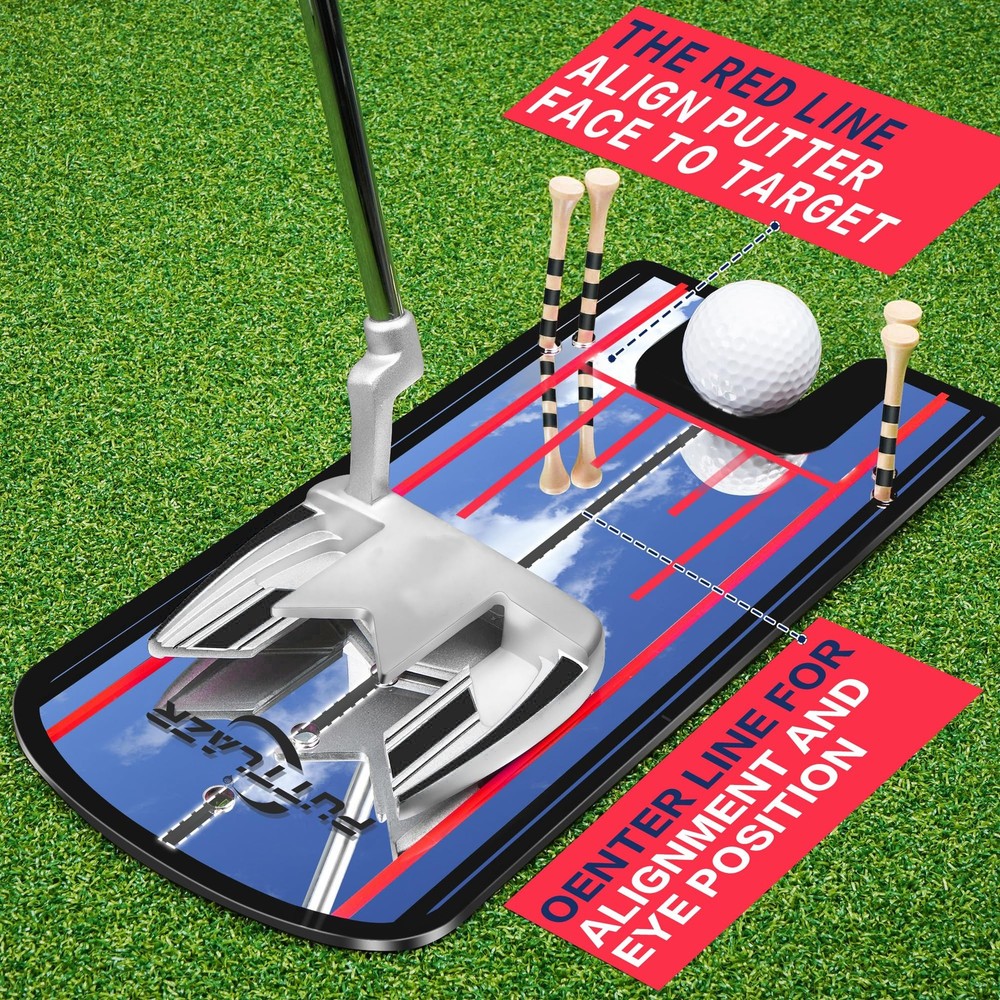 Golf Putting Mirror with 6 Tees, Putting Mirror Training Aid for Golf Practic...