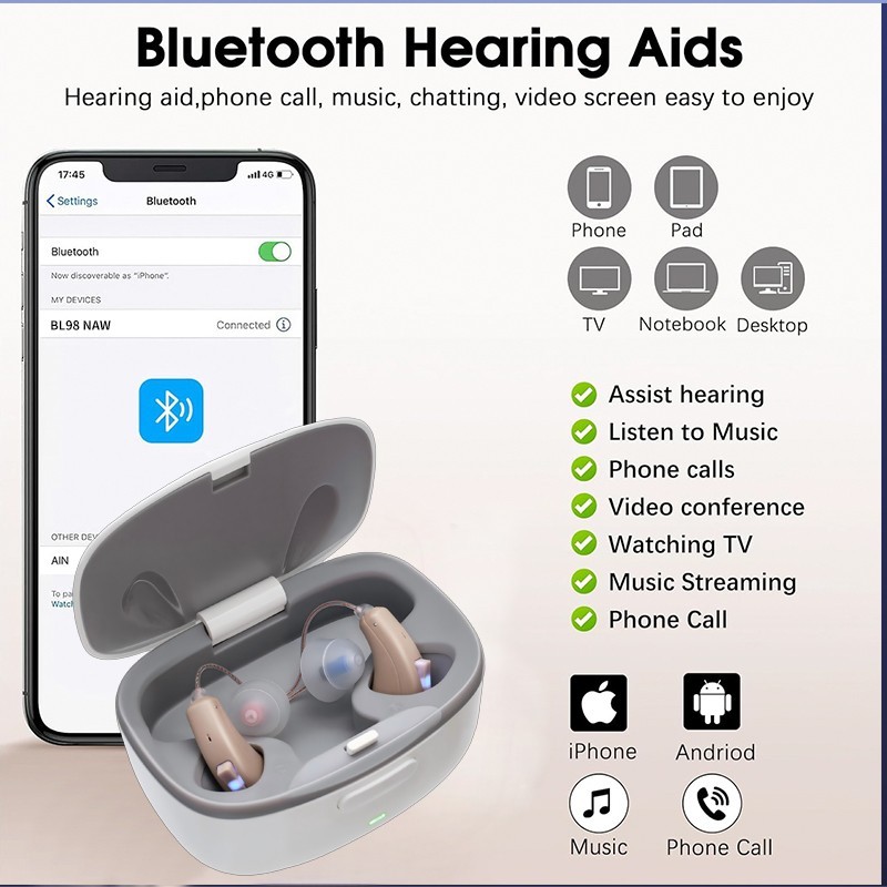 OTC Rechargeable Hearing Aids For Senior With Bluetooth Control Noise Cancelling
