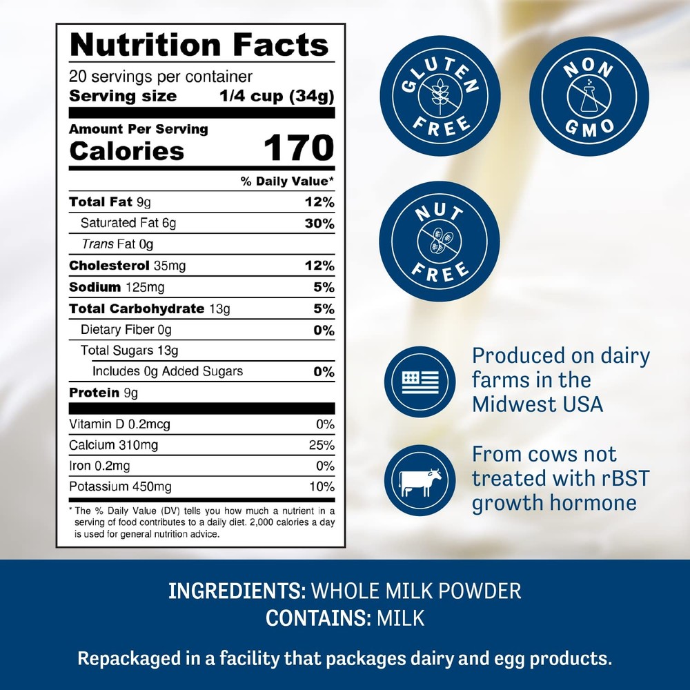 Gluten Free Powdered Milk for Baking Cooking