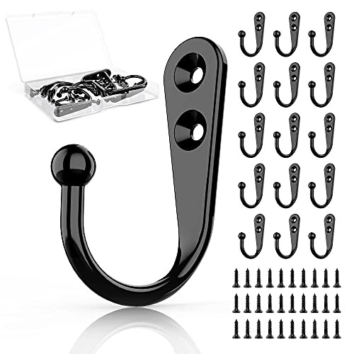 15Pcs Black Wall Mounted Coat Hooks, Hanger Hook with 30 15PCS + Single Hook