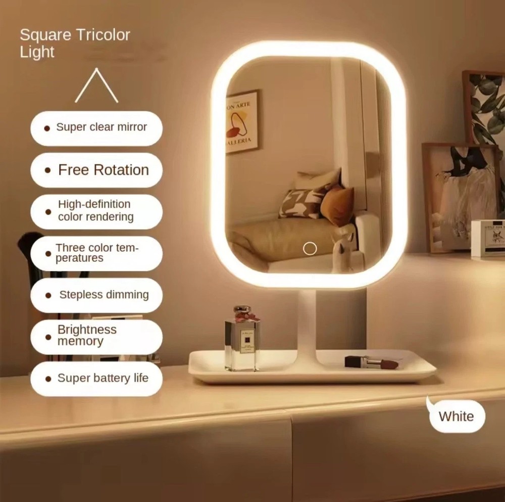 Rechargeable LED Makeup Mirror with Storage Base 💄 Touch Control Vanity Mirror