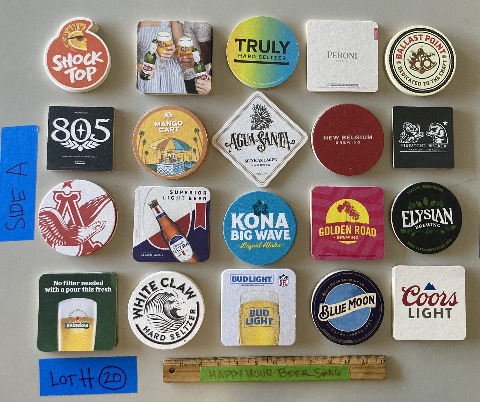 🔥New 20 Mix Beer Bar Coasters coaster Lot H Bluemoon Stella Mango Cart Kona 805