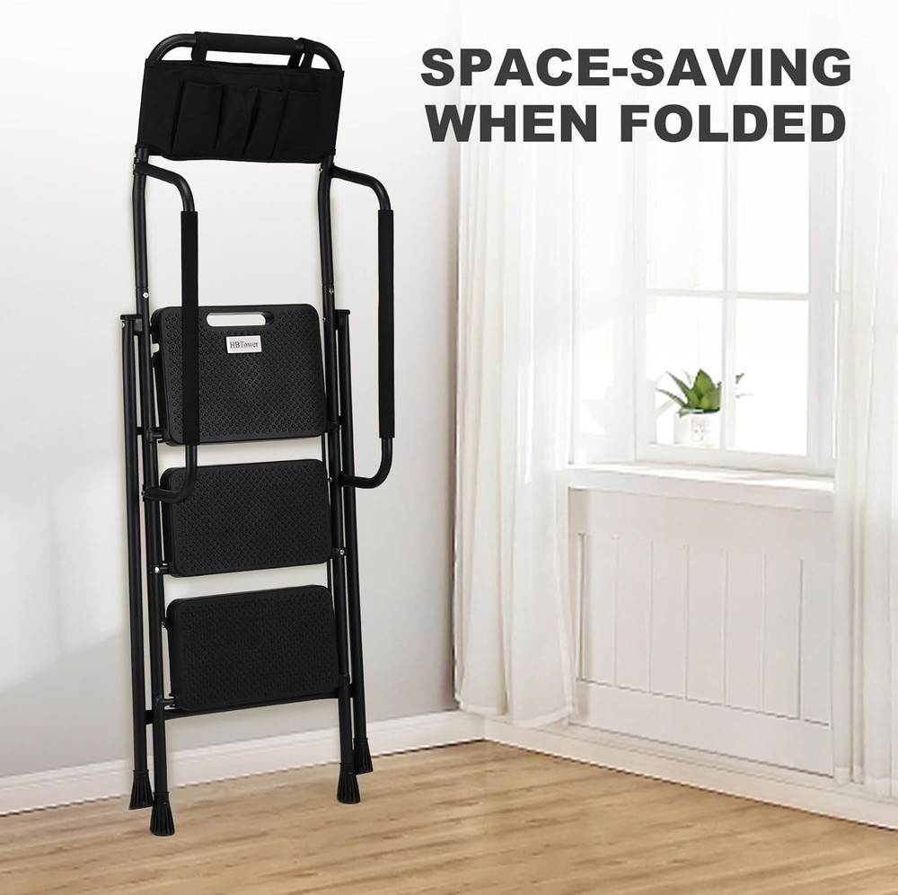 Versatile 3-Step Folding Ladder with Tool Bag - Maximum Safety & Stability