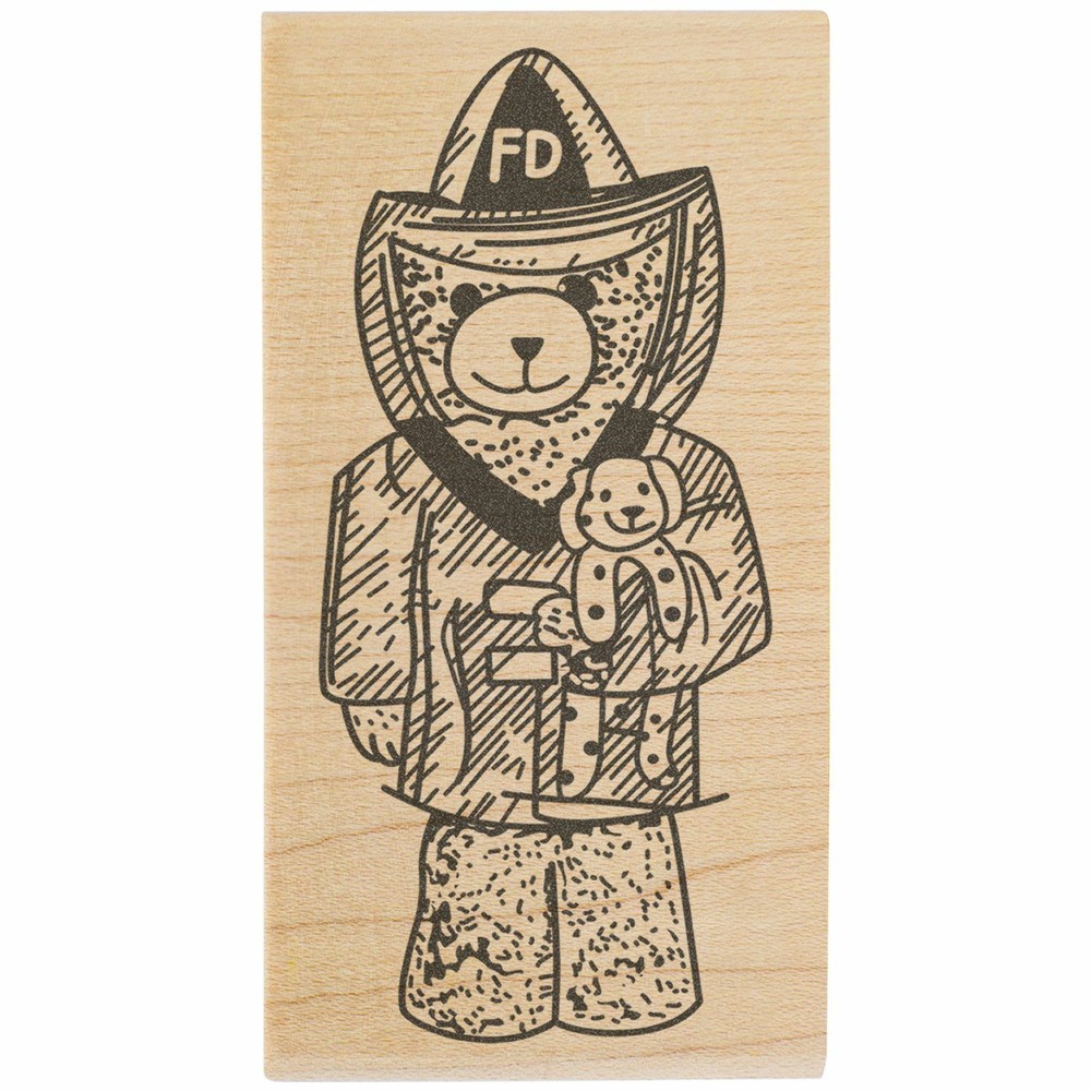 Bear Fireman Art Rubber Stamp