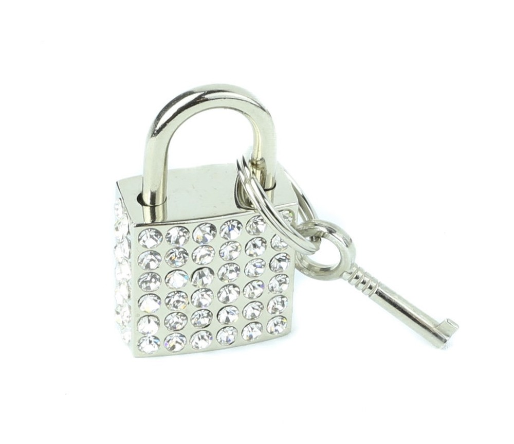 Crystal Rhinestone Square Mini Padlock With Key