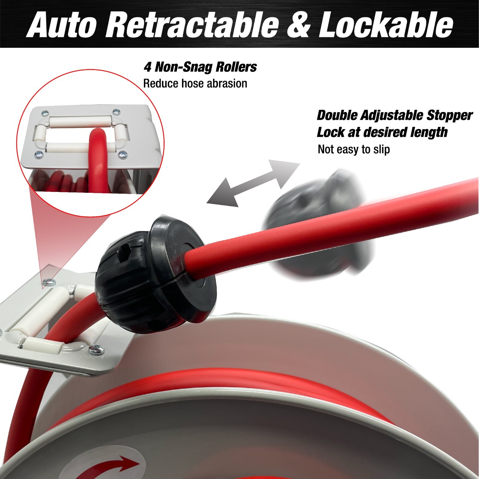 Retractable Air Hose Reel, 3/8 IN x 50 FT Hybrid Air Hose Max 300PSI
