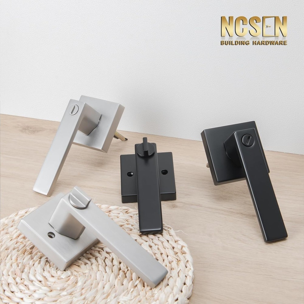 6 Pack Matte Black Privacy Door Handles, Interior Door Knobs for Bed and Bath