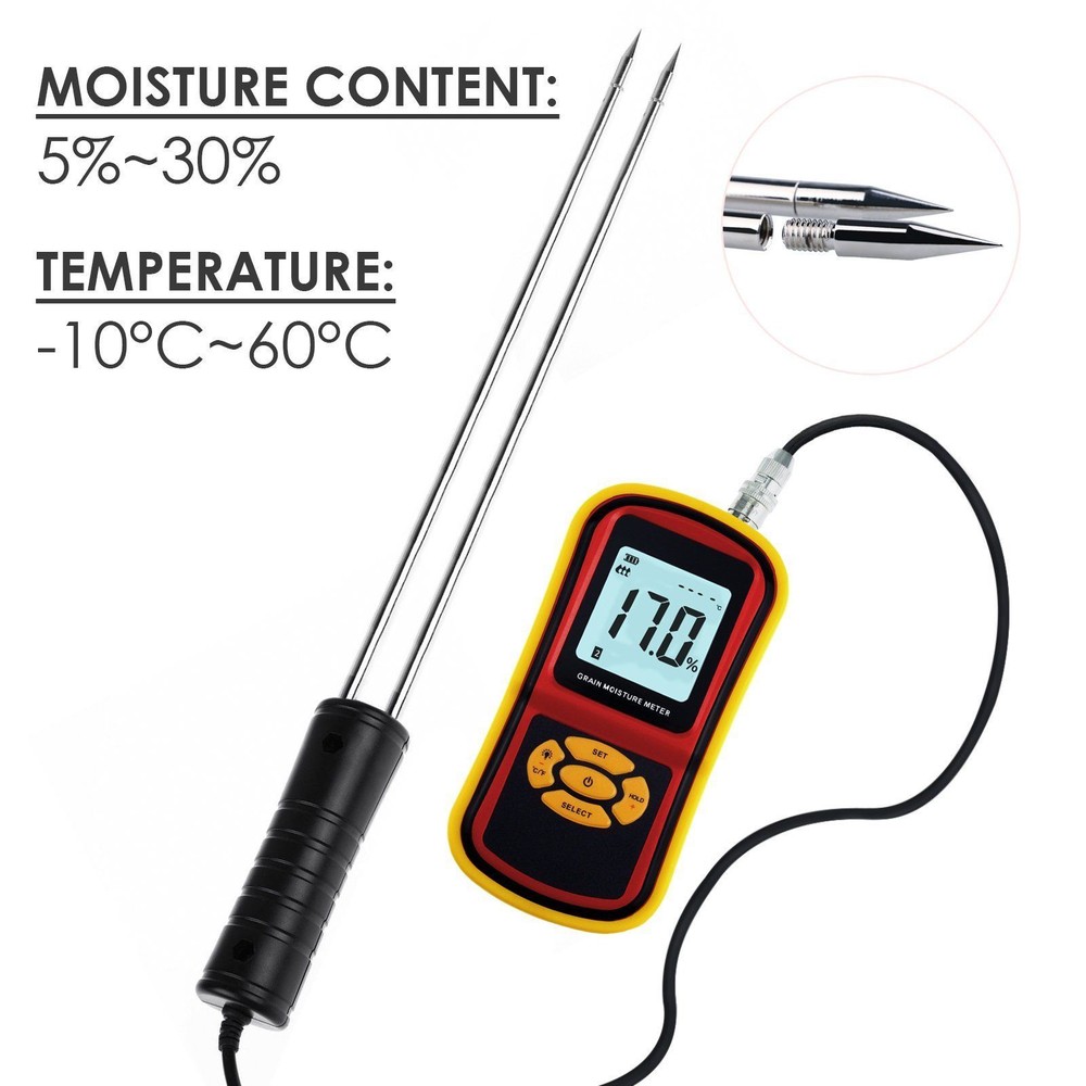 Digital Grain Moisture Meter W/Measuring Probe LCD Display Tester for Corn Wheat