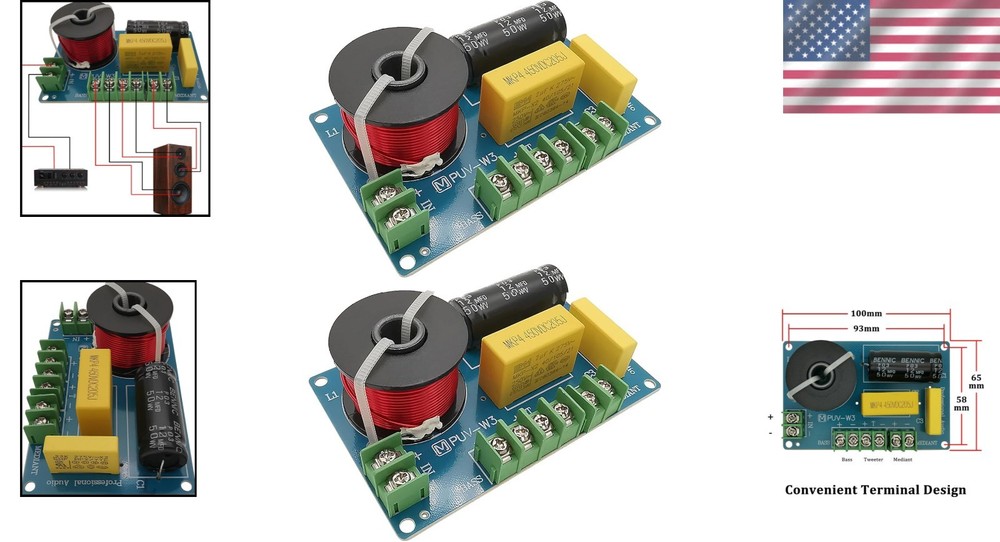 Compact 3-Way Speaker Crossover PUV-W3 for Optimal Audio Performance - 2 Pack