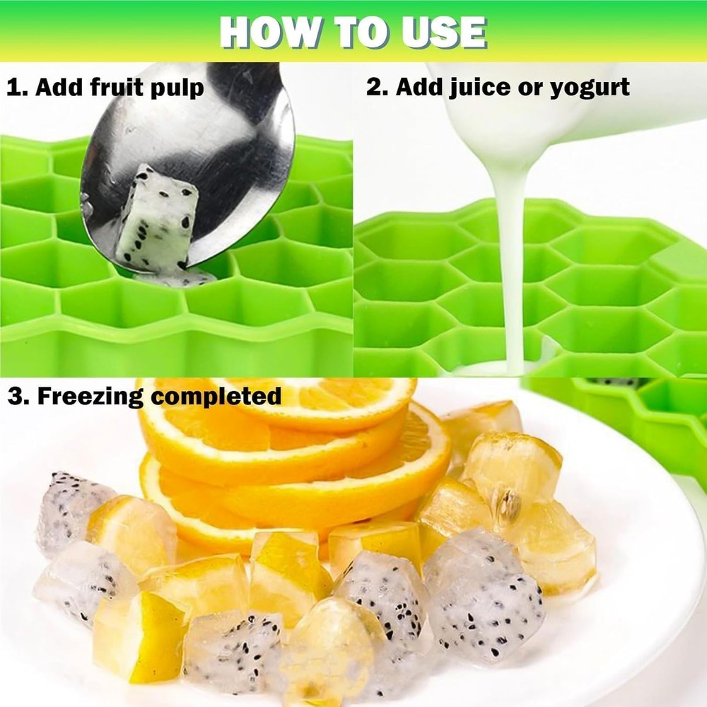 Silicone Ice Cube Trays with Lids |Hexagon Ice Molds |Easy Release & Reusable ×4