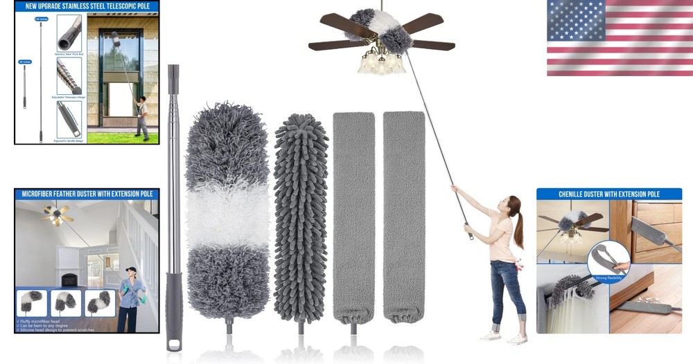 5-Pcs Washable Feather Duster Set with 30-100" Telescopic Pole - Clean with Ease