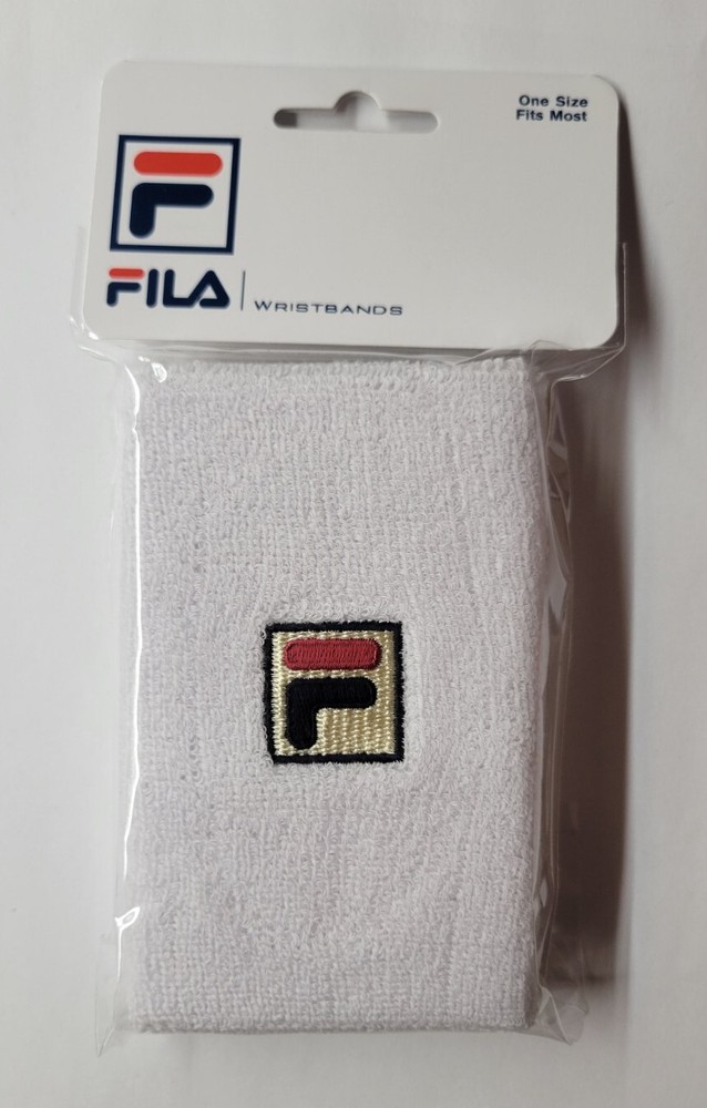 Fila Solid Double Wide Tennis Wristband 2 Pack White