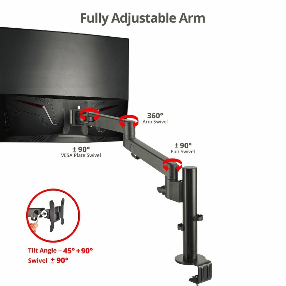 SIIG Single Pole Arm Multi-Angle Replaceable Articulating Monitor Desk Mount